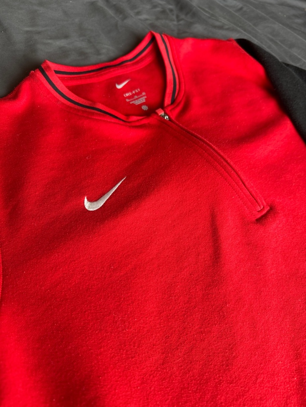 Nike Red Quarter-Zip Sweatshirt with Black Sleeves and White Swoosh
